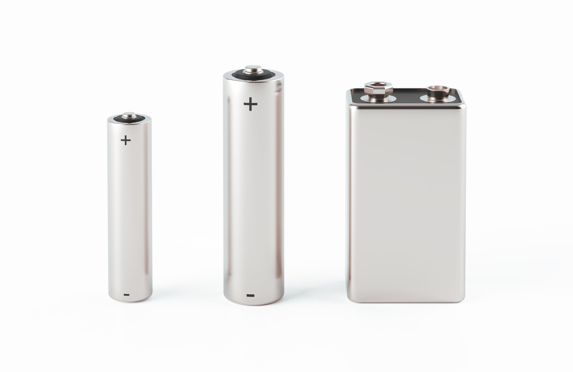 Silver Colored Batteries On White Background